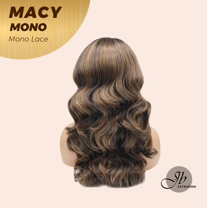 JBEXTENSION MACY MONO Monofilament Handmade Wig 6X5 Full Monofilament Hand Tied Top Wig 18 Inches Curly Ombre Brown Mono Lace Wig with Anti-slip Silicone Strips Glueless Wig MACY MONO【BENDY EAR TABS】