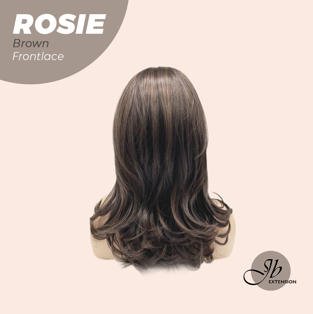 JBEXTENSION 16 Inches Brown Curly Women Pre-Cut Frontlace Glueless Wig with Bangs ROSIE BROWN