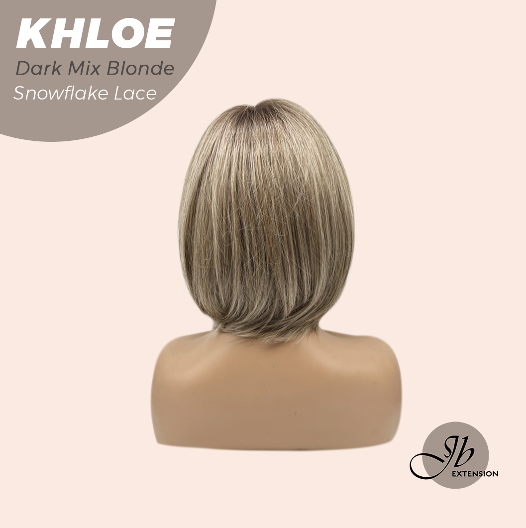 JBEXTENSION 12 Inches Bob Cut Dark Mix Blonde Pre-Cut Snowflake Lace Frontlace Glueless Wig KHLOE DARK MIX BLONDE【PERMATEASE】【BENDY EAR TABS】- M/L