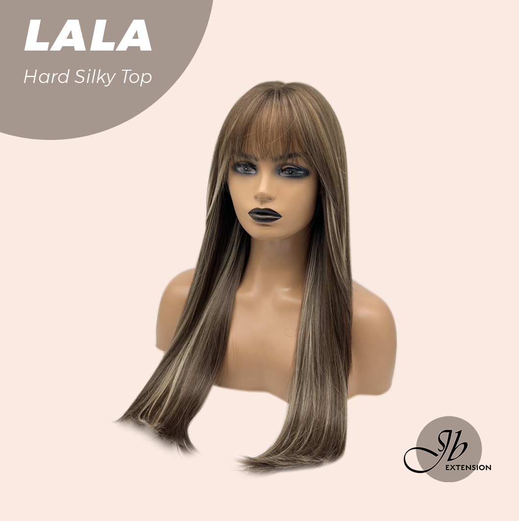 [FINAL SALE] JBEXTENSION 25 Inches Scalpiana Brown with Blonde Highlight 3.5X4 Hard Silky Top Natural Scalp Effect Wig With Bangs LALA