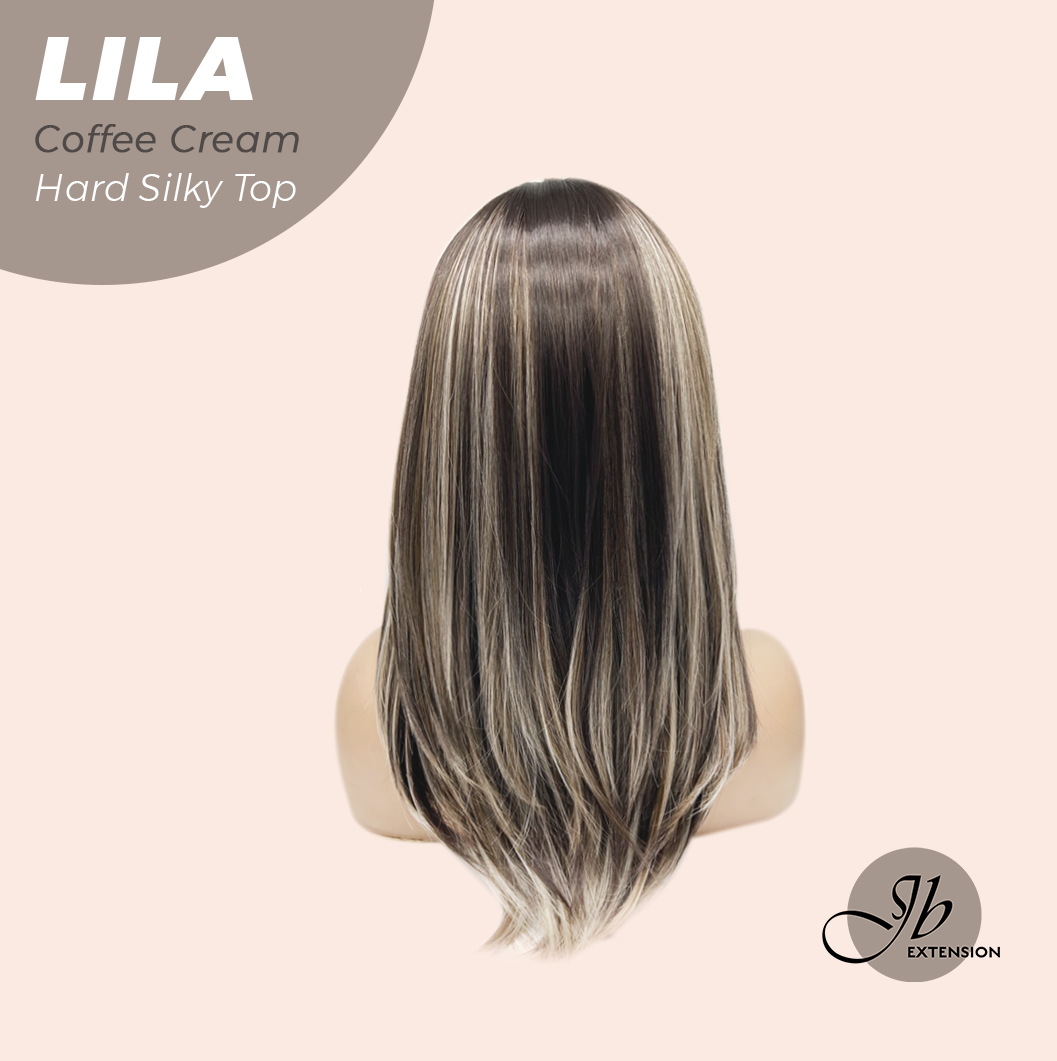 JBEXTENSION 20 Inches Scalpiana Coffee Cream Wolf Cut 3.5X4 Hard Silky Top Natural Scalp Effect Wig With Bangs LILA COFFEE CREAM
