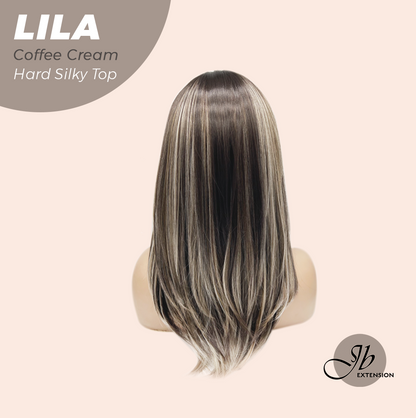 JBEXTENSION 20 Inches Scalpiana Coffee Cream Wolf Cut 3.5X4 Hard Silky Top Natural Scalp Effect Wig With Bangs LILA COFFEE CREAM
