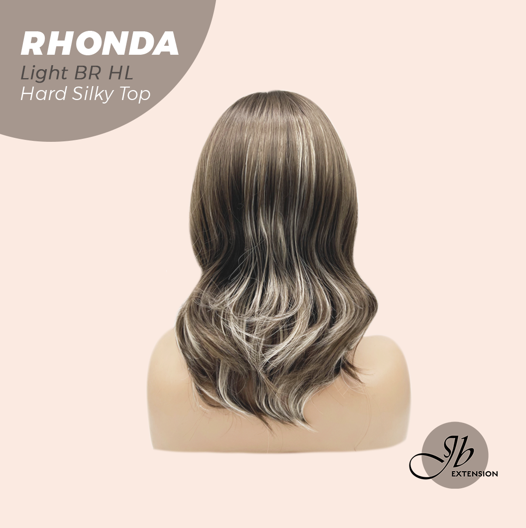 JBEXTENSION 15 Inches Scalpiana Curly Light Brown with Highlight 3.5X4 Hard Silky Top Natural Scalp Effect Wig with Bangs RHONDA LIGHT BROWN HIGHLIGHT