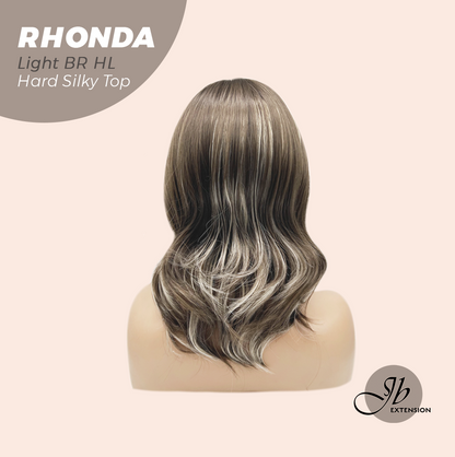 JBEXTENSION 15 Inches Scalpiana Curly Light Brown with Highlight 3.5X4 Hard Silky Top Natural Scalp Effect Wig with Bangs RHONDA LIGHT BROWN HIGHLIGHT