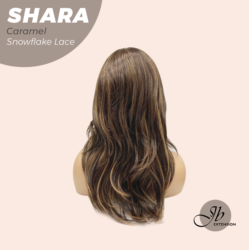 JBEXTENSION 17 Inches Curly Caramel Pre-Cut Arc Snowflake Lace Frontlace Glueless Wig SHARA CARAMEL【BENDY EAR TABS】