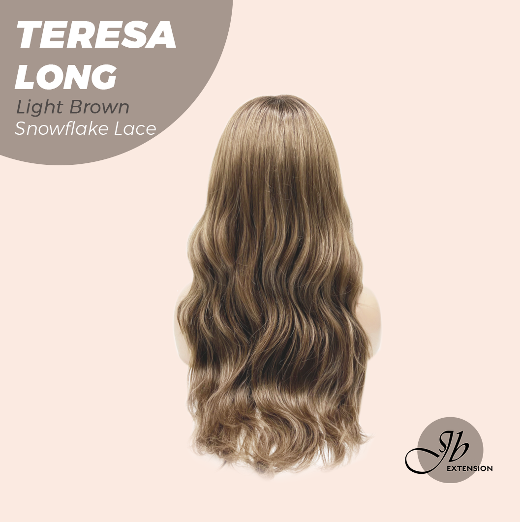 JBEXTENSION 22 Inches Long Light Brown Pre-Cut Snowflake Lace Frontlace Glueless Wig TERESA LONG LIGHT BROWN【PERMATEASE】【BENDY EAR TABS】- M/L