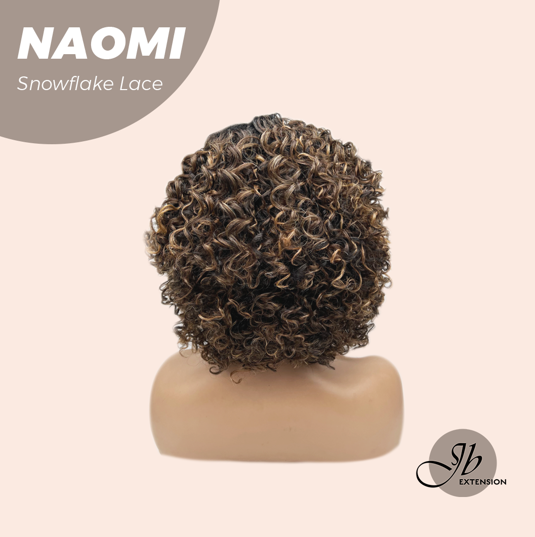 [FINAL SALE] JBEXTENSION 13 Inches Deep Curly Dark Brown with Blonde Highlight Pre-Cut Side Part Snowflake Lace Frontlace Glueless Black Sapphire Wig NAOMI【BENDY EAR TABS】