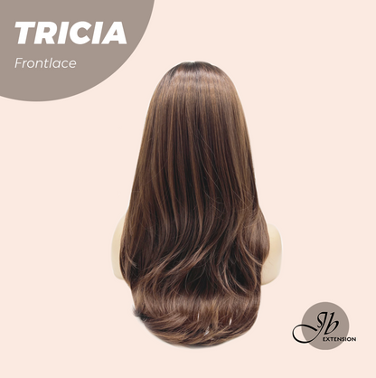 JBEXTENSION 23 Inches Curly Mocha with Dark Root Pre-Cut Frontlace Glueless Wig TRICIA LACE