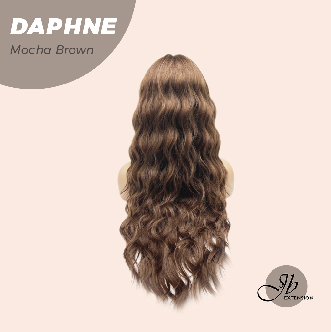 JBEXTENSION 29 Inches Long Body Wave Mocha Brown Wig With Bangs DAPHNE MOCHA BROWN