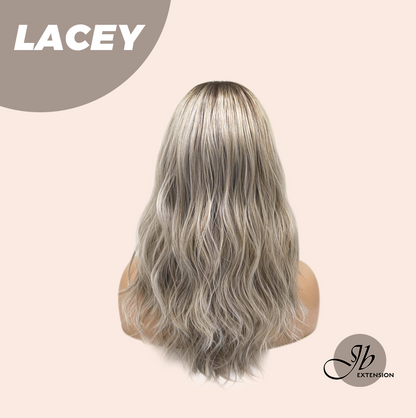 [FINAL SALE] JBEXTENSION 18 Inches Curly Mix Grey Wig with Dark Root Women Fashion Full Machine Wig LACEY【PLUS PERMATEASE】【BENDY EAR TABS】