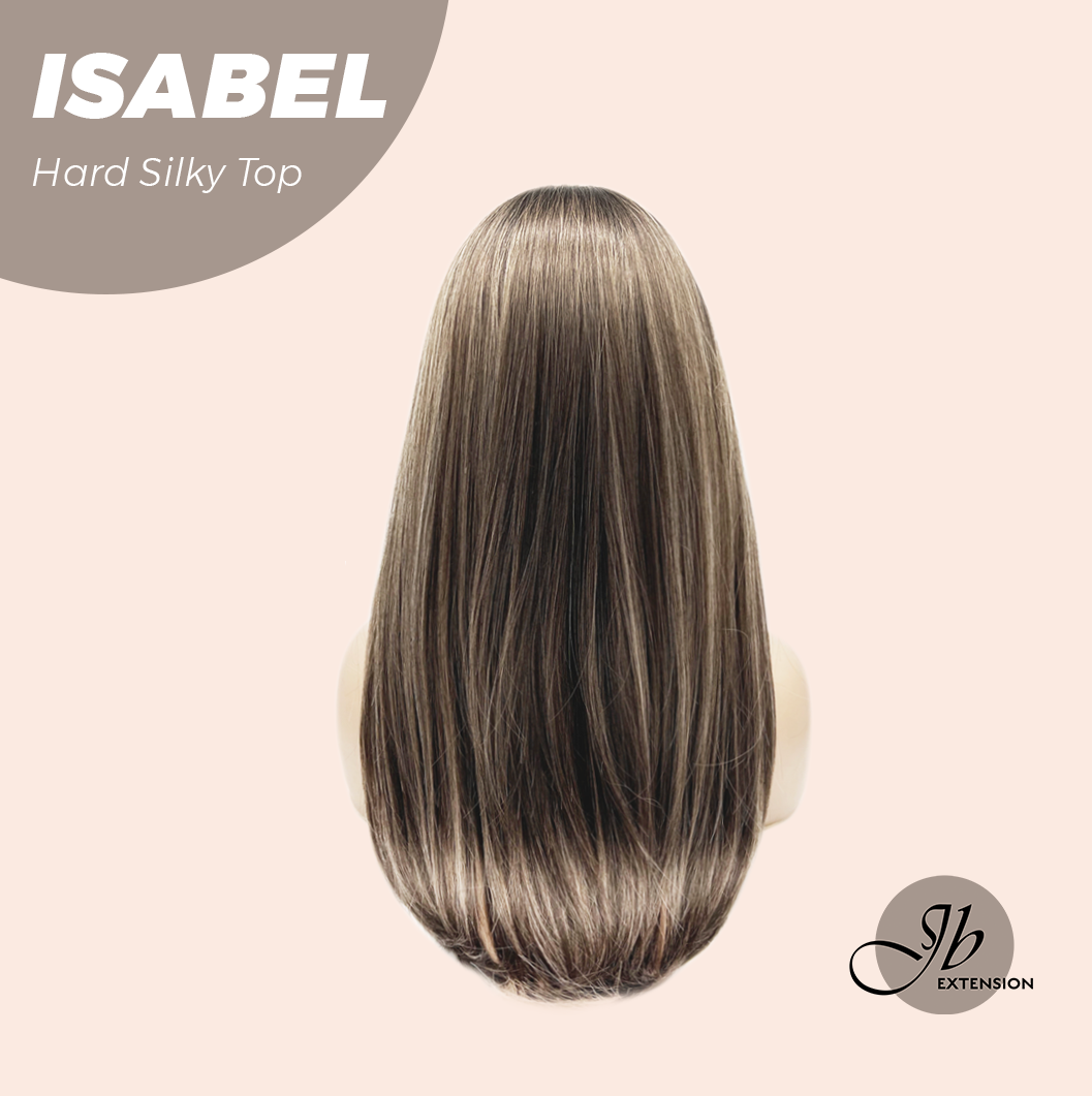 JBEXTENSION 22 Inches Scalpiana Straight Dark Brown with Blonde Highlight 3.5X4 Hard Silky Top Natural Scalp Effect Wig ISABEL SILKY TOP