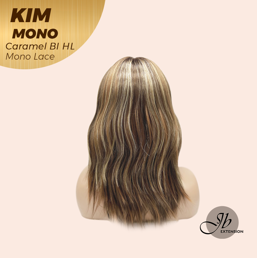 JBEXTENSION KIM MONO Full Monofilament Handmade Full Lace Full Hand Tied Wig 17 Inches Caramel Blonde Highlight Mono Lace Handmade Futura Fiber Wig with Anti-slip Silicone Strips Glueless Wig KIM MONO - CARAMEL BLONDE HIGHLIGHT【BENDY EAR TABS】