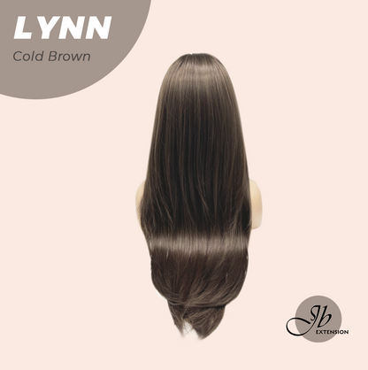 JBEXTENSION 28 Inches Long Straight Cold Brown Wig with Bangs LYNN COLD BROWN