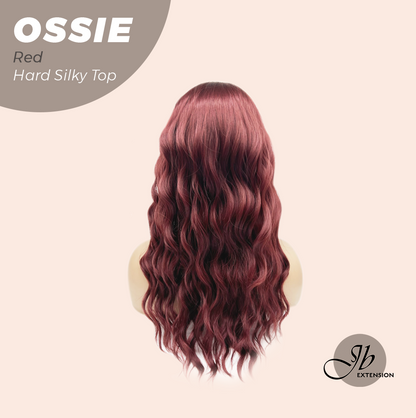 JBEXTENSION 22 Inches Scalpiana Long Wave Red 3.5X4 Hard Silky Top Natural Scalp Effect Wig with Bangs OSSIE RED