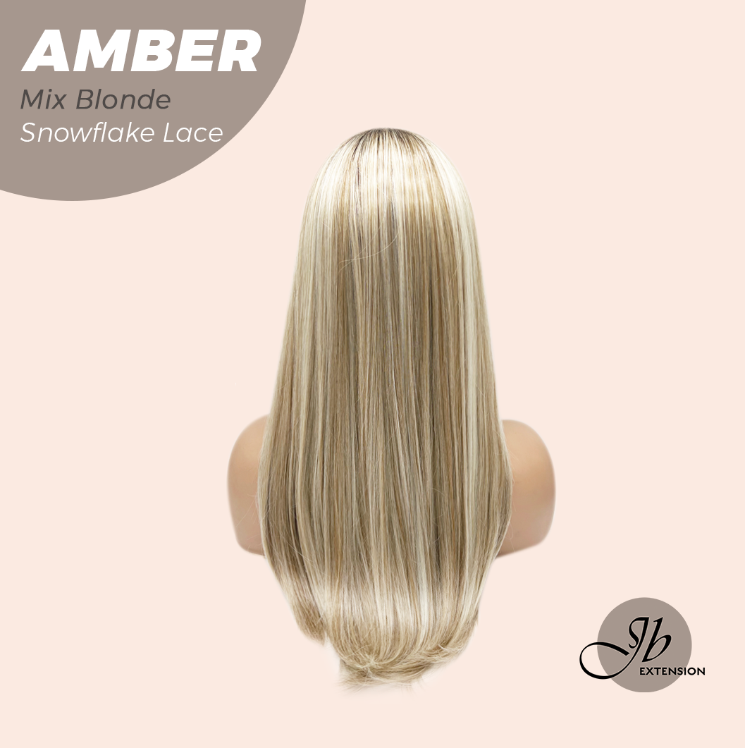 JBEXTENSION 21 Inches Straight Mix Blonde Pre-Cut Arc Snowflake Lace Frontlace Glueless Wig AMBER MIX BLONDE【BENDY EAR TABS】