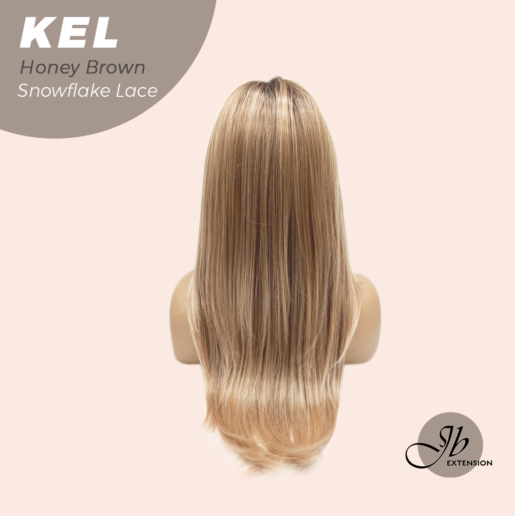 JBEXTENSION 22 Inches Honey Brown Pre-Cut Snowflake Lace Frontlace Glueless Wig KEL HONEY BROWN【PERMATEASE】【BENDY EAR TABS】- M/L