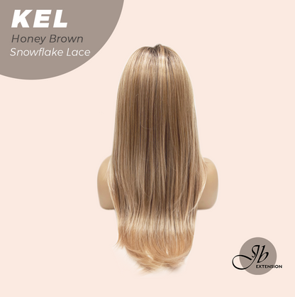 JBEXTENSION 22 Inches Honey Brown Pre-Cut Snowflake Lace Frontlace Glueless Wig KEL HONEY BROWN【PERMATEASE】【BENDY EAR TABS】- M/L
