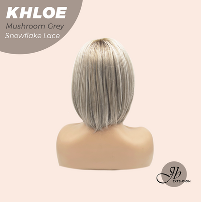 JBEXTENSION 12 Inches Bob Cut Mushroom Grey Pre-Cut Snowflake Lace Frontlace Glueless Wig KHLOE MUSHROOM GREY【PERMATEASE】【BENDY EAR TABS】- M/L