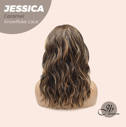 JBEXTENSION 16 Inches Caramel Curly Pre-Cut Side Part Snowflake Lace Frontlace Glueless Wig JESSICA CARAMEL【BENDY EAR TABS】