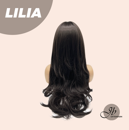JBEXTENSION 26 Inches Long Curly Midnight Brown( Black/Brown) Wig with Bangs LILIA