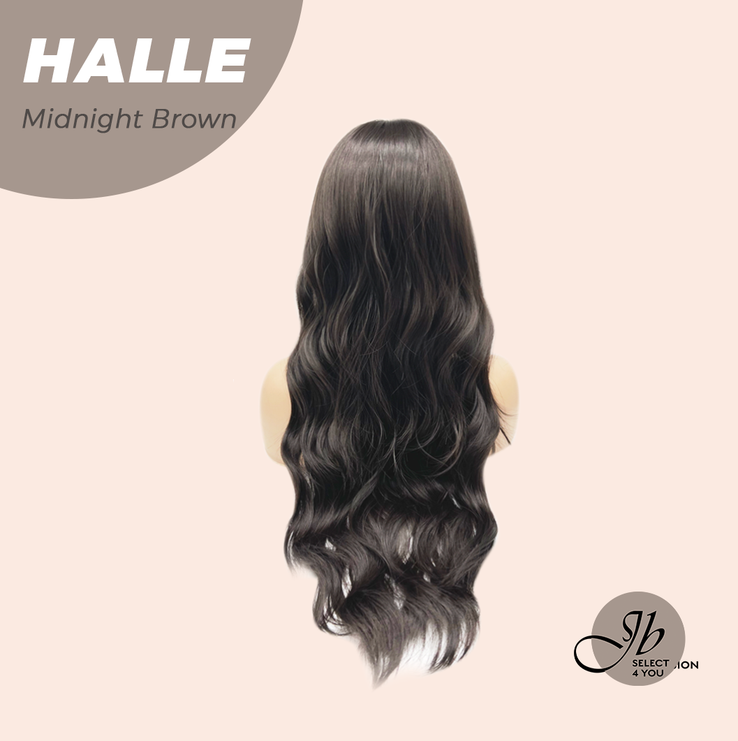 JBEXTENSION 27 Inches Long Wave Midnight Brown(Black/Brown) Wig with Bangs HALLE MIDNIGHT BROWN