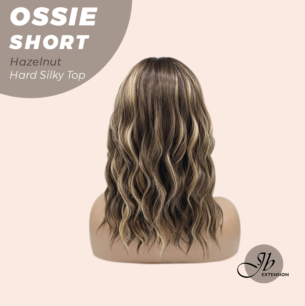 JBEXTENSION 14 Inches Scalpiana Wave Hazelnut 3.5X4 Hard Silky Top Natural Scalp Effect Wig with Bangs OSSIE SHORT - HAZELNUT