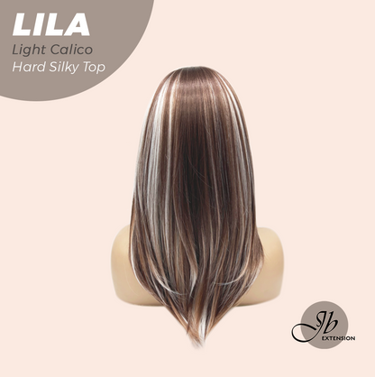 JBEXTENSION 20 Inches Scalpiana Light Calico Wolf Cut 3.5X4 Hard Silky Top Natural Scalp Effect Wig With Bangs LILA LIGHT CALICO
