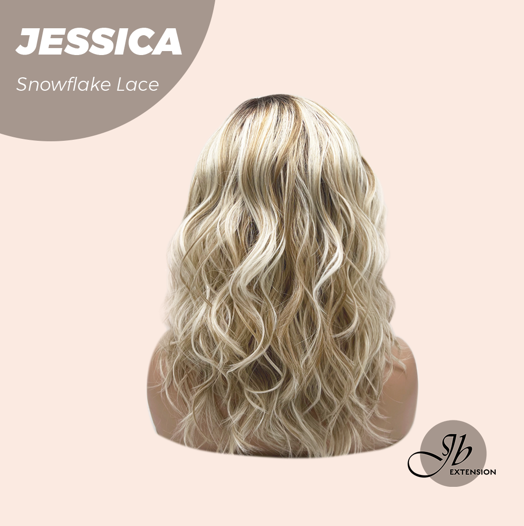 JBEXTENSION 16 Inches Mix Blonde Curly Pre-Cut Side Part Snowflake Lace Frontlace Glueless Wig JESSICA【BENDY EAR TABS】
