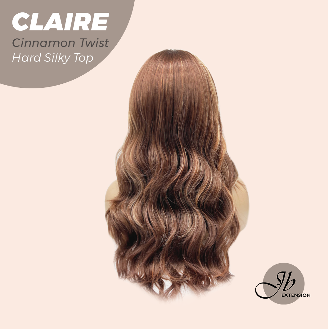 JBEXTENSION 22 Inches Scalpiana Cinnamon Twist 3.5X4 Hard Silky Top Natural Scalp Effect Women Wig with Bangs CLAIRE SILKY TOP - CINNAMON TWIST