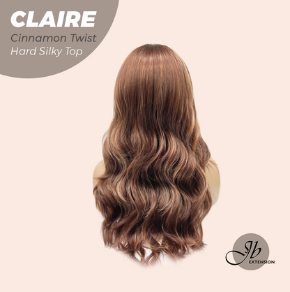 JBEXTENSION 22 Inches Scalpiana Cinnamon Twist 3.5X4 Hard Silky Top Natural Scalp Effect Women Wig with Bangs CLAIRE SILKY TOP - CINNAMON TWIST
