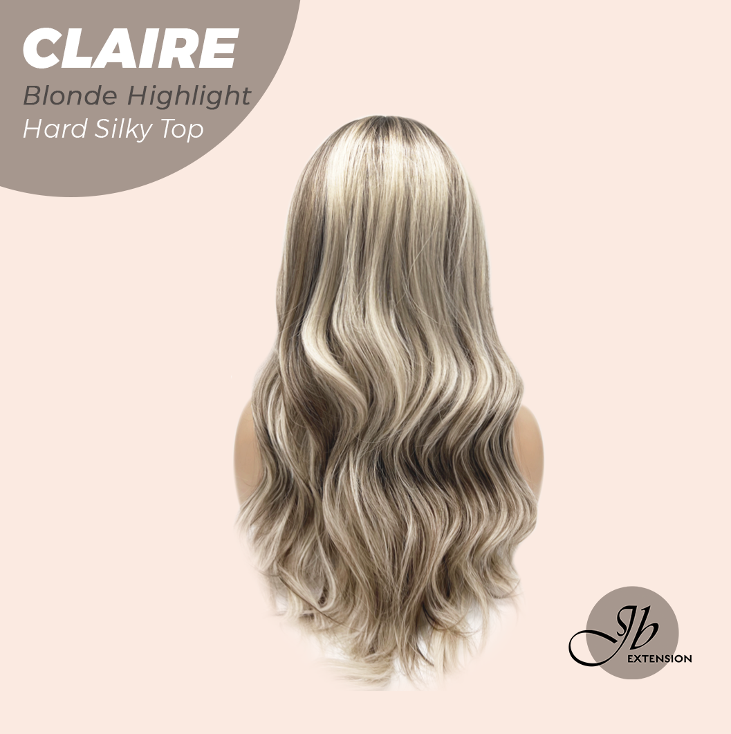 JBEXTENSION 22 Inches Scalpiana Blonde Highlight 3.5X4 Hard Silky Top Natural Scalp Effect Women Wig with Bangs CLAIRE SILKY TOP - BLONDE HIGHLIGHT