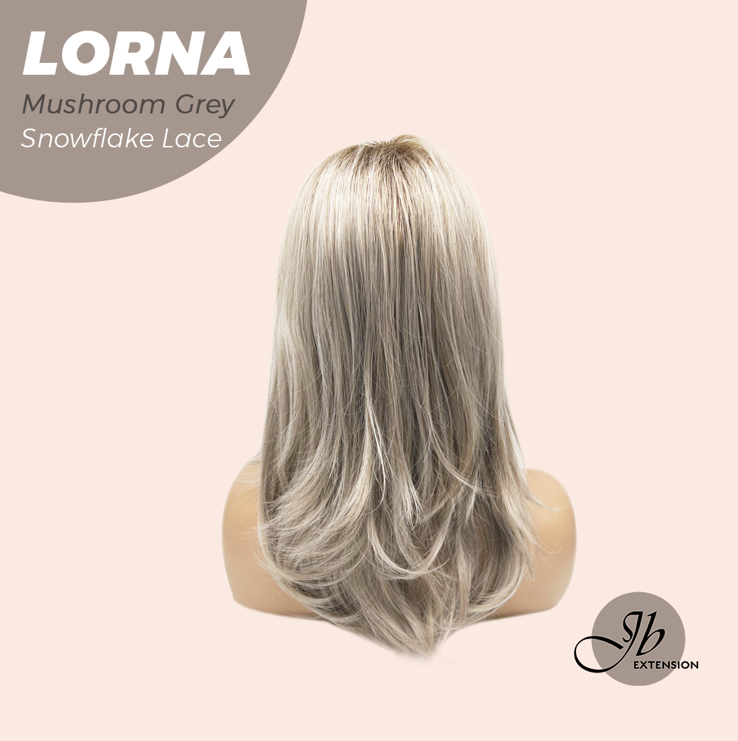 [FINAL SALE] JBEXTENSION 18 Inches Mushroom Grey Curly Pre-Cut Snowflake Lace Frontlace Glueless Wig LORNA MUSHROOM GREY【PERMATEASE】【BENDY EAR TABS】- M/L