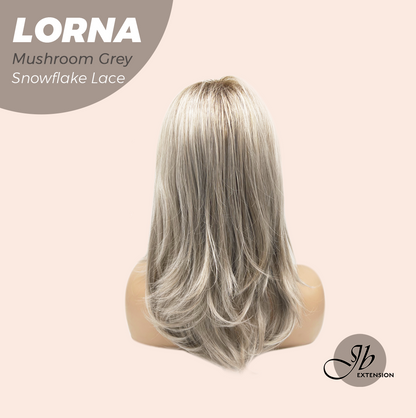[FINAL SALE] JBEXTENSION 18 Inches Mushroom Grey Curly Pre-Cut Snowflake Lace Frontlace Glueless Wig LORNA MUSHROOM GREY【PERMATEASE】【BENDY EAR TABS】- M/L
