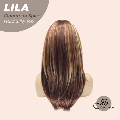 JBEXTENSION 20 Inches Scalpiana Cinnamon Spice Wolf Cut 3.5X4 Hard Silky Top Natural Scalp Effect Wig With Bangs LILA CINNAMON SPICE