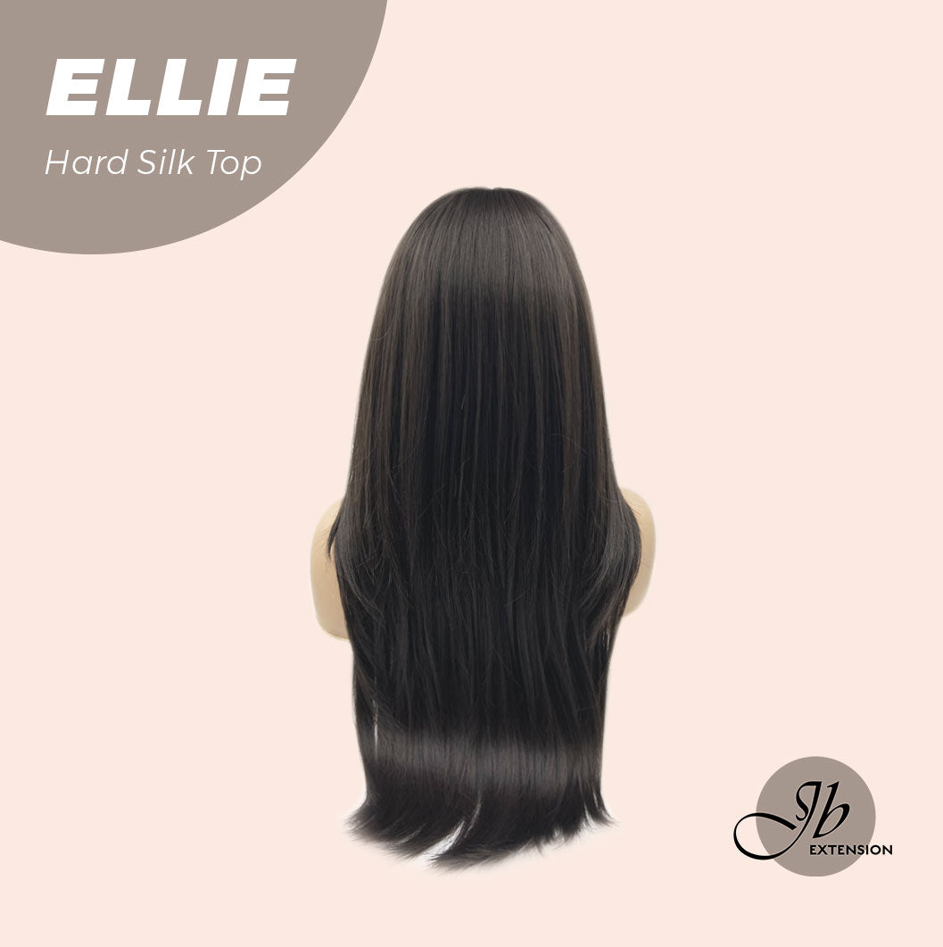 JBEXTENSION 26 Inches Scalpiana Tea Black Darkest Brown Wolf Cut 3.5X4 Hard Silky Top Natural Scalp Effect Wig With Bangs ELLIE SILK TOP