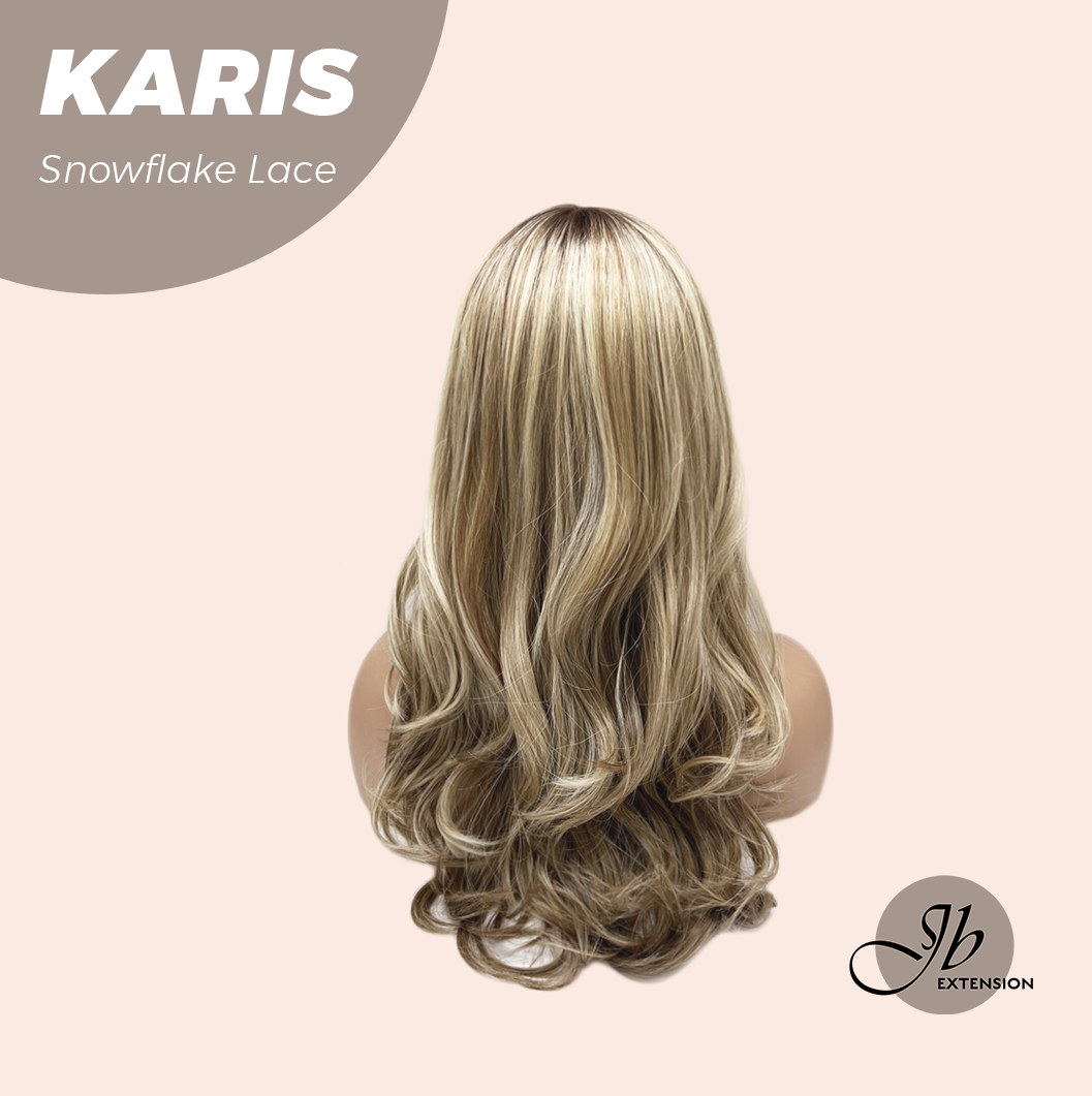 JBEXTENSION 18 Inches Curly Dark Mix Blonde Pre-Cut Arc Snowflake Lace Frontlace Glueless Wig KARIS【BENDY EAR TABS】