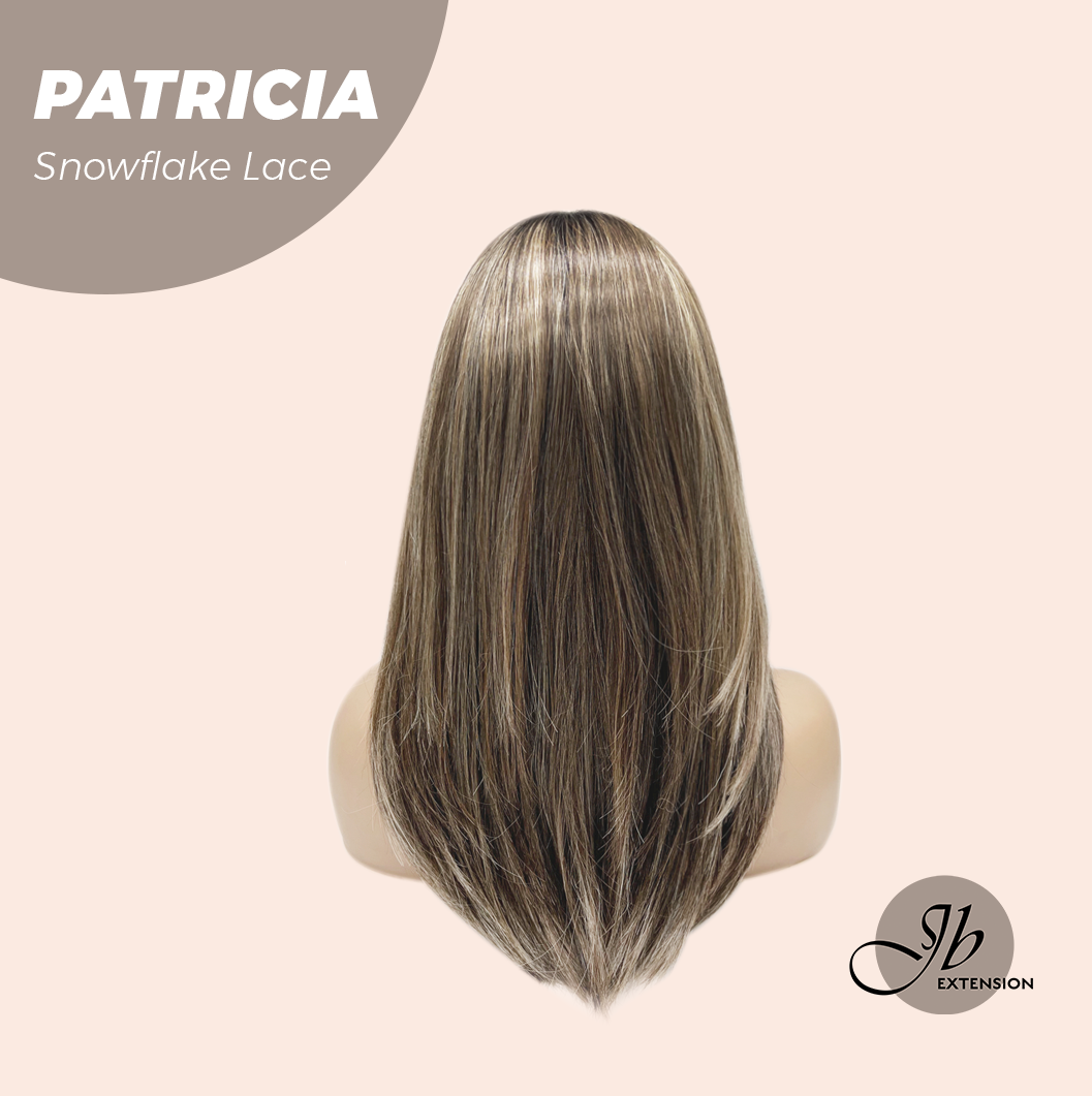JBEXTENSION 17 Inches Dark Mix Blonde Pre-Cut Arc Snowflake Lace Frontlace Glueless Wig with Bangs PATRICIA【BENDY EAR TABS】
