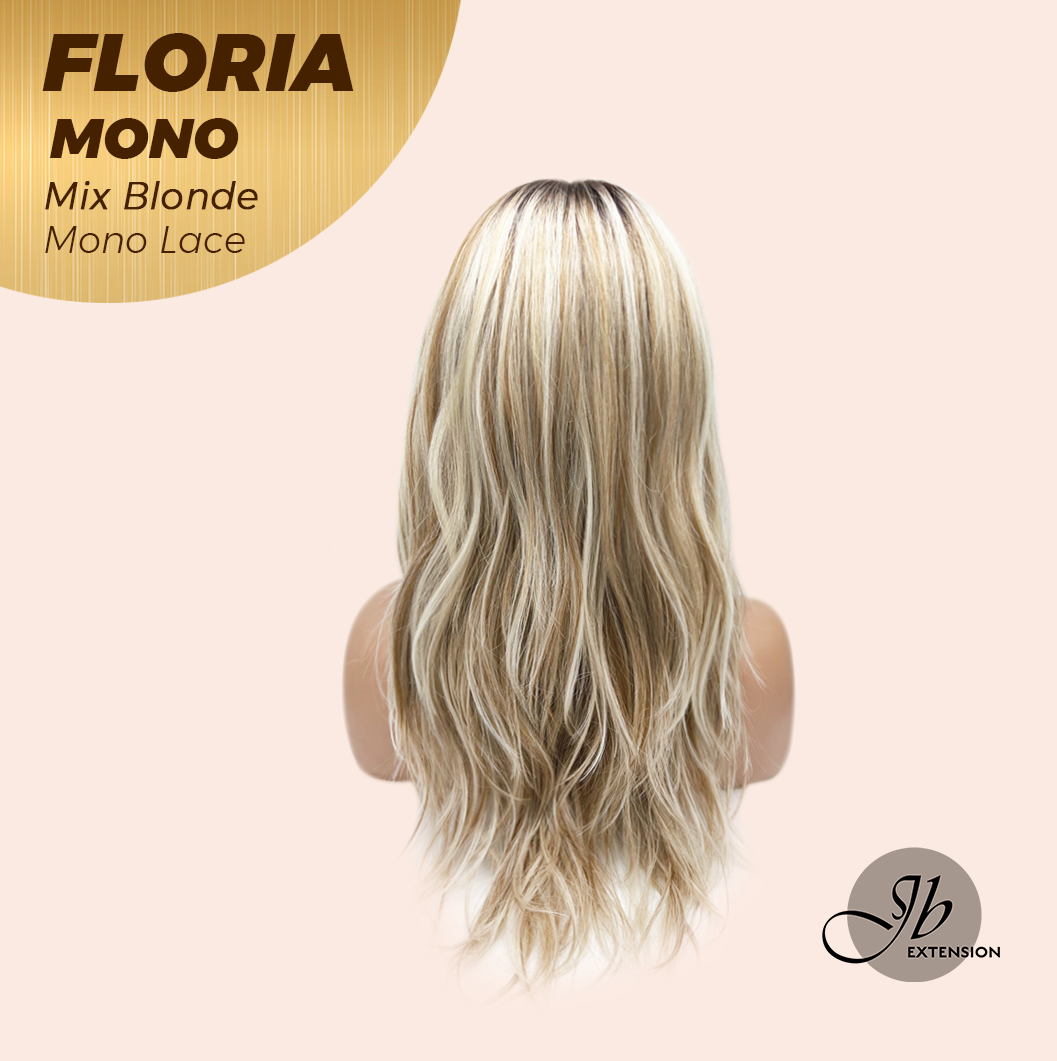 JBEXTENSION FLORIA MONO Full Monofilament Wig 20 Inches Curly Mix Blonde Full Mono Lace Glueless with Anti-slip Silicone Strips Wig FLORIA MONO - MIX BLONDE【BENDY EAR TABS】