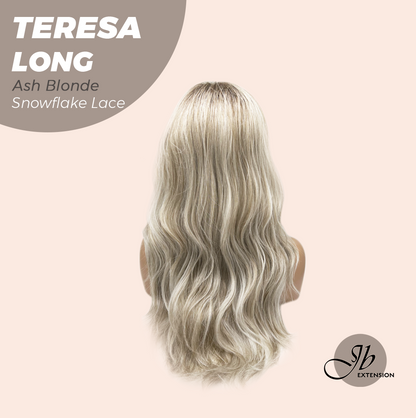 JBEXTENSION 22 Inches Long Ash Blonde Pre-Cut Snowflake Lace Frontlace Glueless Wig TERESA LONG ASH BLONDE【PERMATEASE】【BENDY EAR TABS】- M/L