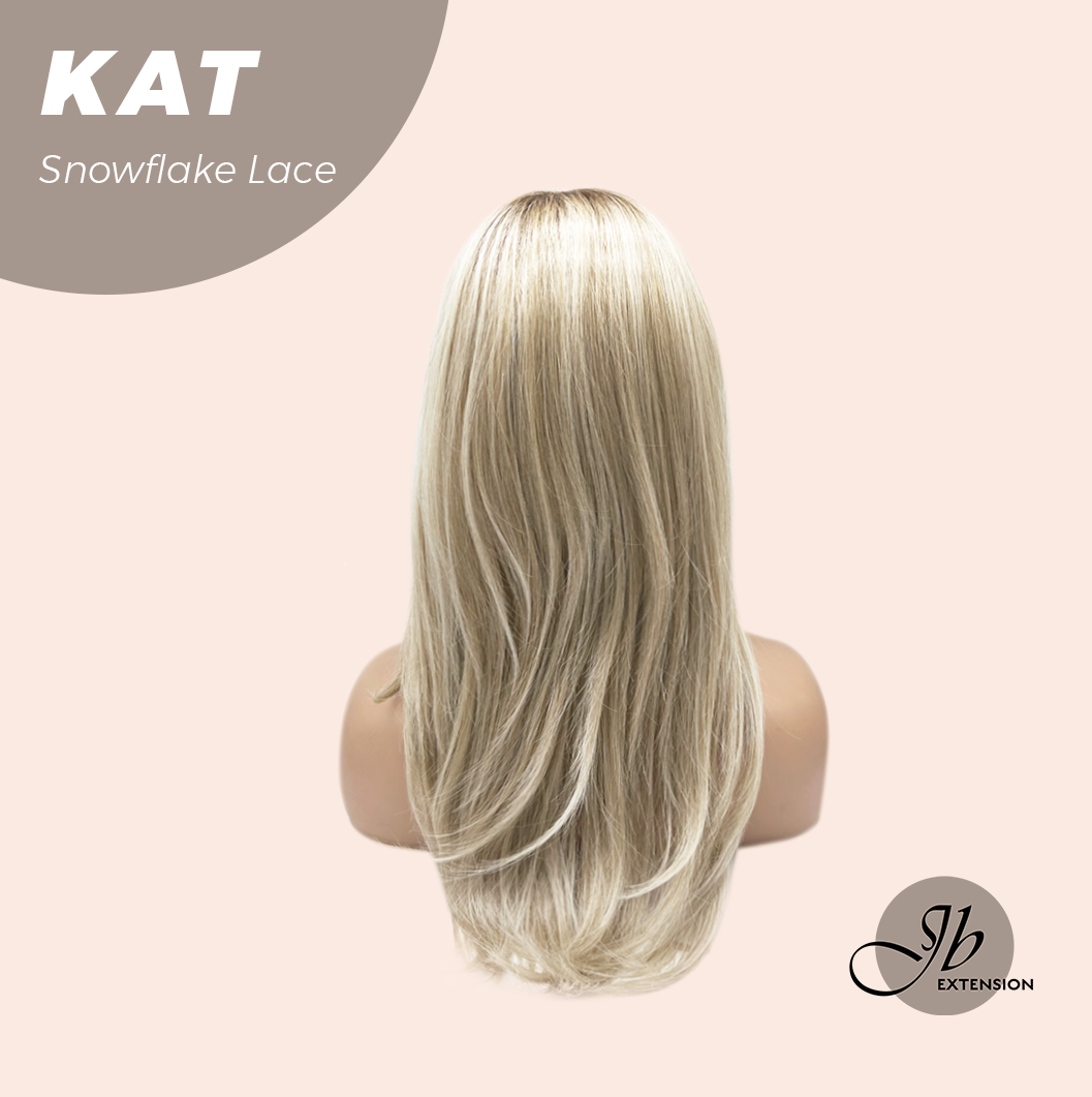 JBEXTENSION 20 Inches Mix Blonde Long Pre-Cut Arc Snowflake Lace Frontlace Glueless Wig KAT【BENDY EAR TABS】