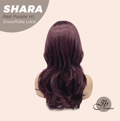 [FINAL SALE] JBEXTENSION 17 Inches Curly Red Purple Highlight Pre-Cut Arc Snowflake Lace Frontlace Glueless Wig SHARA RED PURPLE HIGHLIGHT【BENDY EAR TABS】