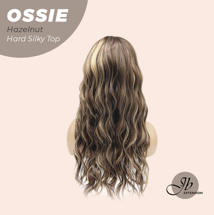 JBEXTENSION 22 Inches Scalpiana Long Wave Hazelnut 3.5X4 Hard Silky Top Natural Scalp Effect Wig with Bangs OSSIE HAZELNUT