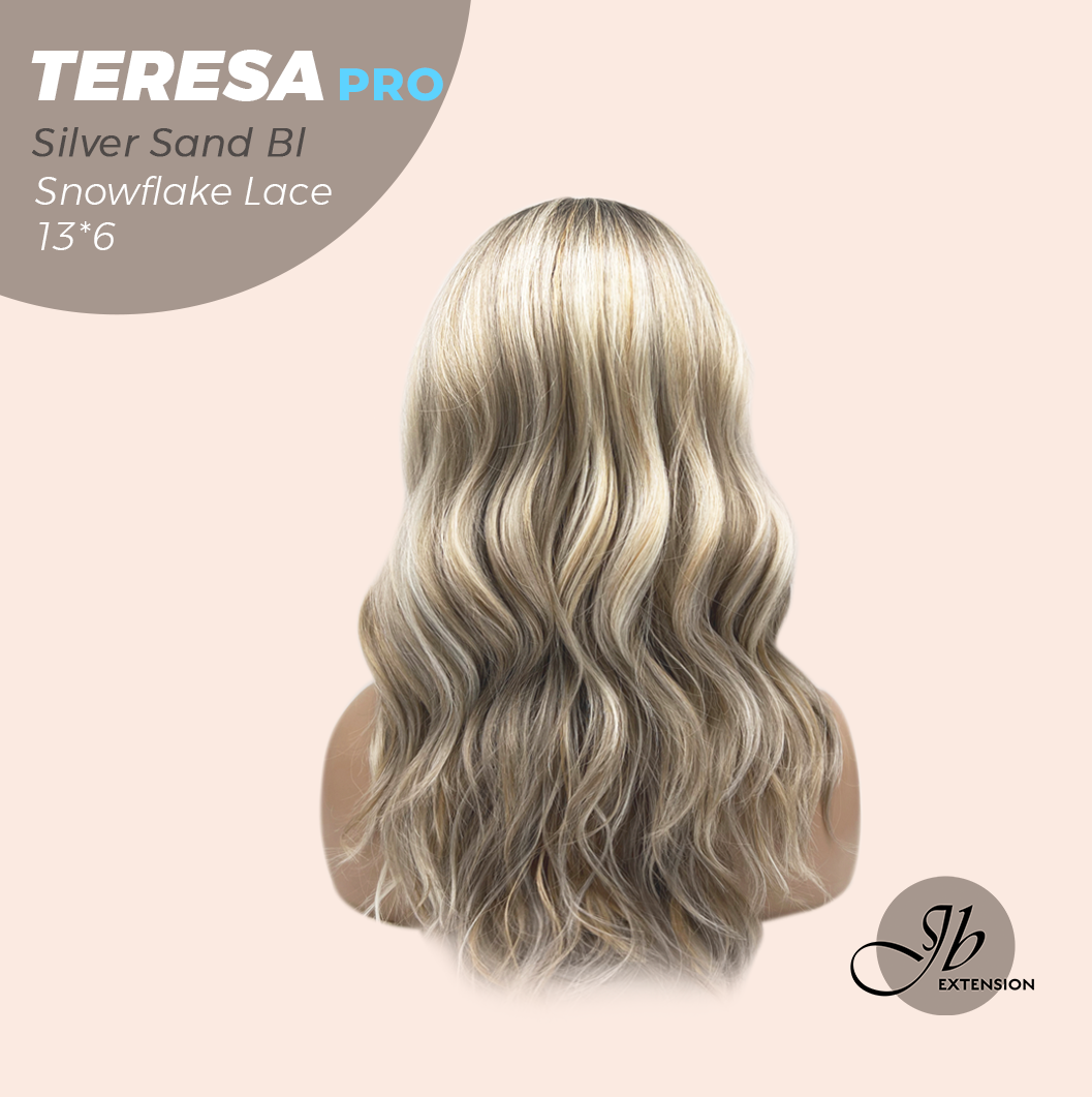 JBEXTENSION 18 Inches Silver Sand Blonde Pre-Cut 13X6 Free Part Snowflake Lace Frontlace Glueless Wig TERESA PRO - SILVER SAND BLONDE【BENDY EAR TABS】
