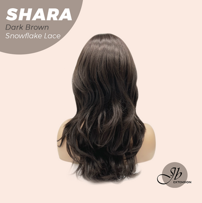 JBEXTENSION 17 Inches Curly Dark Brown Pre-Cut Arc Snowflake Lace Frontlace Glueless Wig SHARA DARK BROWN【BENDY EAR TABS】