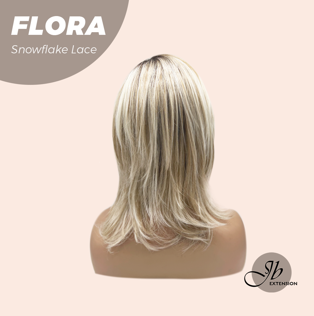JBEXTENSION 13 Inches Mix Blonde Pre-Cut Side Part Snowflake Lace Frontlace Glueless Wig FLORA【BENDY EAR TABS】