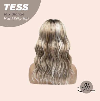 JBEXTENSION 15 Inches Scalpiana Wave Mix Blonde 3.5X4 Hard Silky Top Natural Scalp Effect Wig with Bangs TESS MIX BLONDE