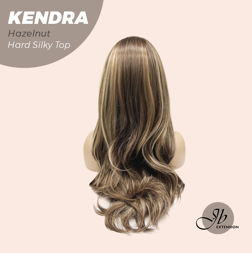 JBEXTENSION 26 Inches Scalpiana Long Curly Hazelnut 3.5X4 Hard Silky Top Natural Scalp Effect Wig with Bangs KENDRA HAZELNUT
