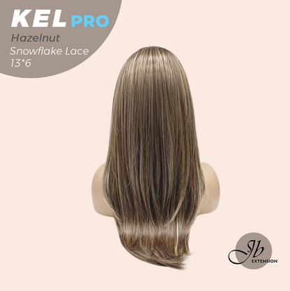 JBEXTENSION 22 Inches Hazelnut Blonde Highlight Pre-Cut 13X6 Free Part Snowflake Lace Frontlace Glueless Wig KEL PRO - HAZELNUT【BENDY EAR TABS】