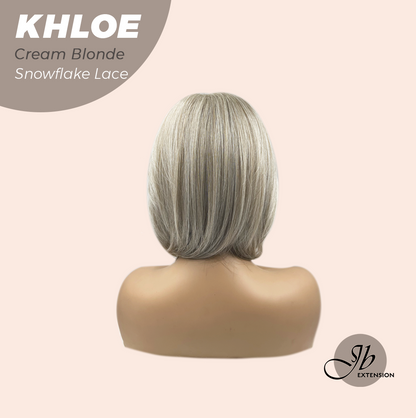 JBEXTENSION 12 Inches Bob Cut Cream Blonde Pre-Cut Snowflake Lace Frontlace Glueless Wig KHLOE CREAM BLONDE【PERMATEASE】【BENDY EAR TABS】- M/L