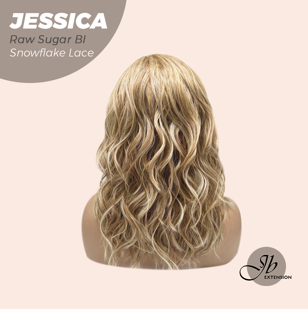 JBEXTENSION 16 Inches Raw Sugar Blonde Curly Pre-Cut Side Part Snowflake Lace Frontlace Glueless Wig JESSICA RAW SUGAR BLONDE【BENDY EAR TABS】